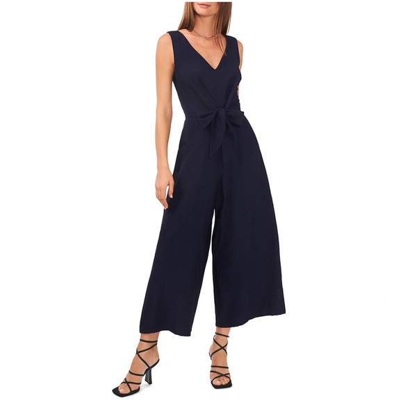 Vince Camuto V-Neck Front Tie Jumpsuit, Classic Navy New with Tag Retail $109 - Picture 1 of 5
